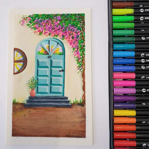 Clarkes The Art Shop, Brighton on Instagram: “A beautifully vibrant piece by @lorenzag.artist using the awesome Zieler duo tip brush pens. You too can create beautiful 🖼 artwork using…” Colour Pen Art Drawings, Sketch Pens Drawings, Marker Pens Art, Simple Art With Brush Pens, How To Paint With Brush Pens, Drawing With Colour Pens, Colourful Pen Drawing, Felt Tip Pens Drawing Ideas, Color Pens Art