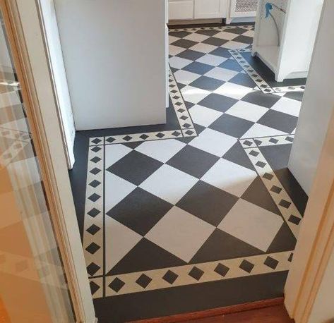 Marmoleum Floors Gallery | Slaughterbeck Floors, Inc. | Campbell, CA Marmoleum Floors Kitchen, Linoleum Kitchen Floors, Checkerboard Floors, 1910 House, Marmoleum Floors, White Kitchen Interior, Checkerboard Floor, Shelving Design, Black And White Tiles