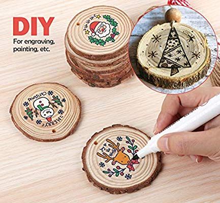 AmazonSmile: Unfinished Wood Slices 50 Pcs 2.4"-2.8" Natural Wood Rounds with Pre-drilled Hole and 66 Feet Twine String for Christmas Crafts Ornaments Party Wedding Decoration Wood Slice Centerpieces, Large Wood Slices, Paint Diy Crafts, Diy Crafts Christmas, Circle Crafts, String Crafts, Wood Slice Crafts, Mothers Day Decor, Navidad Diy