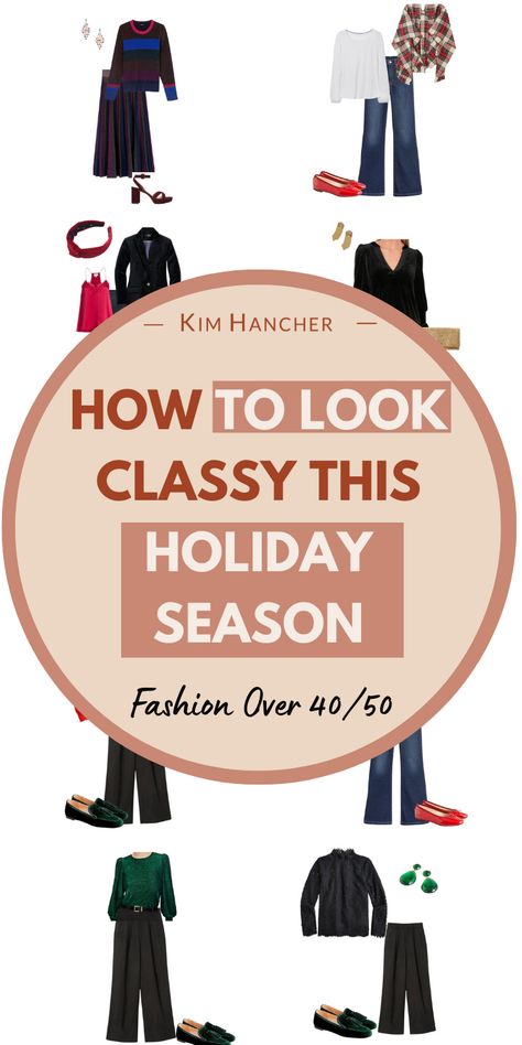 Learn how to create holiday outfits for women over 50 so you can look and feel the best this season. From using jeans as the base of the outfit to full blown holiday outfits using dresses and suits, learn how to find simple ways to create chic, casual and sophisticated holiday looks! Holiday Outfits Women Christmas, Casual Christmas Lunch Outfit, Holiday Outfits With Jeans, Christmas Outfit For Women Over 50, Holiday Attire For Women, Dresses For 50 Year Old Women Holiday, Minimalist Holiday Outfit, Christmas Outfit Ideas For Women Casual Over 40, Smart Casual Christmas Party Outfit