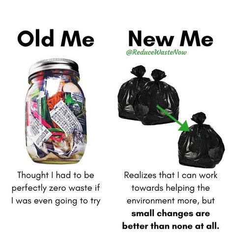 Old-Me-vs.-New-Me-Reduce-Waste-Now Old Me Vs New Me, Old Me New Me, 0 Waste, Waste Free Living, Environmentally Friendly Living, Eco Life, Waste Free, Save The Earth, Zero Waste Lifestyle