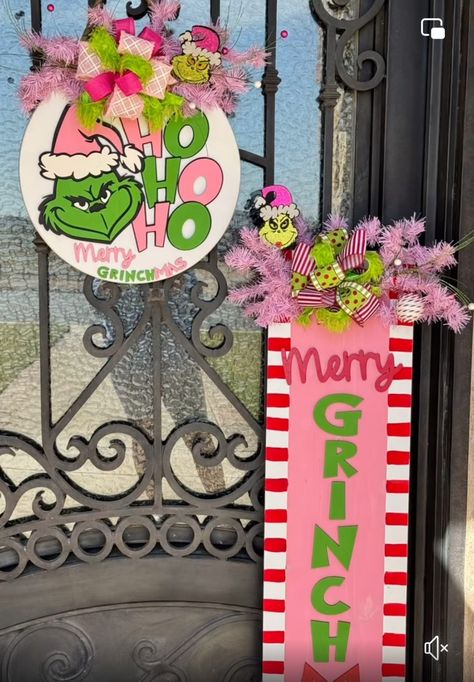 Grinch Door Sign, Grinch Porch Sign, Grinch Porch, Grinch Door, Pink Home Decor, Porch Sign, Grinch Christmas, Porch Signs, Door Sign