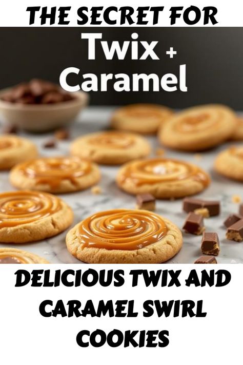 Twix and caramel swirl cookies with chocolate pieces on a marble surface. Subway Cookie Recipe, Subway Cookie Recipes, Subway Cookie, Subway Cookies, Swirl Cookies, Classic Chocolate Chip Cookies, Infused Vinegars, Twix Bar, Infused Coffee