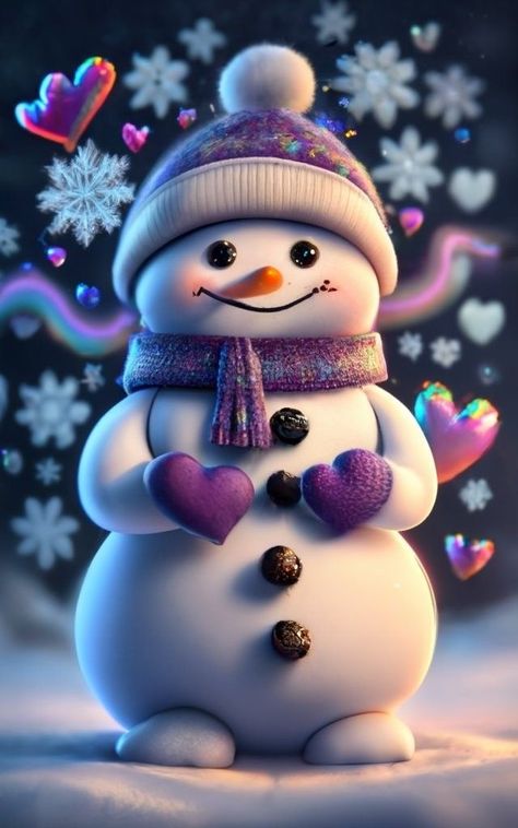 Animated Christmas Pictures, Snowman Wallpaper, Beautiful Christmas Scenes, Snowman Images, Christmas Crafts Diy Projects, Merry Christmas Pictures, Purple Scarf, Purple Hearts, Cute Christmas Wallpaper