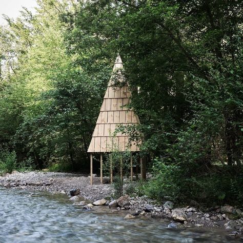 Nine wooden cabins from Lake Annecy Cabin Festival Environmental Architecture, Lake Annecy, Nature Museum, Public Sculpture, Wooden Cabins, Cabin Design, Places Around The World, Light Photography, Summer House