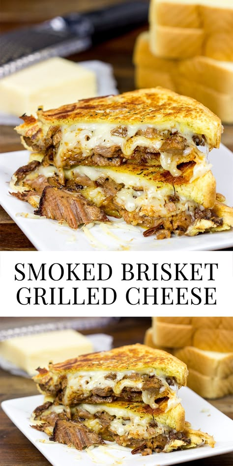 Smoked Brisket Grilled Cheese | Take grilled cheese to a whole new level! Smoked Grilled Cheese, Brisket Grilled Cheese, Brisket Grilled, Grill Cheese, Grilled Cheese Sandwiches, Easy Bbq, Brisket Recipes, Grilled Cheese Recipes, Smoked Brisket