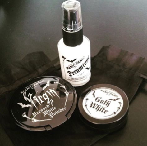 @dmd109 took this great pic of our #VirginPressedPowder, our #GothWhite cream/powder foundation, and our #Dreamtone #Virgin foundation. For the perfect #Goth face, these are the only three products you will ever need. Goth Foundation, 2014 Tumblr Aesthetic Grunge, White Foundation, Trad Goth Makeup, Rock Makeup, Nick Nacks, Makeup List, Emo Makeup, Goth Beauty