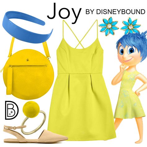 DisneyBound: Photo Joy Disneybound, Amazon Headband, Farfetch Bag, Subtle Cosplay, Amazon Earrings, Inside Out Costume, Disneybound Ideas, Disney Character Outfits, Movie Outfit