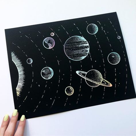 Finally finished this solar system design! 🌌 You’ll notice that Pluto is on there, that’s because I’m a child of the 90s and Pluto will… Solar System Painting, Embroidered Jeans Diy, Galaxy Drawings, Solar System Design, Solar System Art, Acrylic Painting Inspiration, Tanya The Evil, Black Paper Drawing, World Map Wallpaper