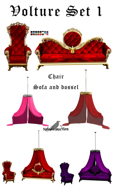 Volture set 1 | Natalia-Auditore on Patreon Sims 4 Royality Cc, Sims 4 Throne Chair, The Sims 4 Cc Victorian Furniture, Sims 4 Royal Cc Furniture Throne, Sims 4 Cc Castle Decor, Sims 4 Palace Cc, Rococo Sims 4, Sims 4 Cc Throne, Sims 4 Royal Palace