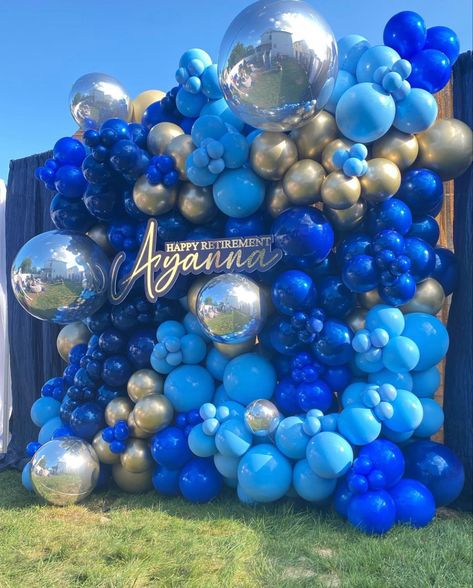 Blue Birthday Themes, 40th Birthday Balloons, 50th Birthday Balloons, Men's Birthday, Balloons Galore, Blue Party Decorations, 79th Birthday, Birthday Decorations At Home, Sweet Sixteen Birthday Party Ideas