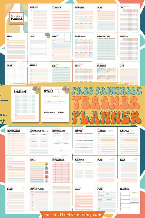 Free Printable Teacher Planner: 35+ Templates Teacher Planner Printables Free, Teacher Planner Ideas, Teacher Binder Printables Free, Free Teacher Binder, Free Lesson Planner, Teacher Binder Organization, Printable Teacher Planner, Teacher Grade Book, Editable Teacher Planner