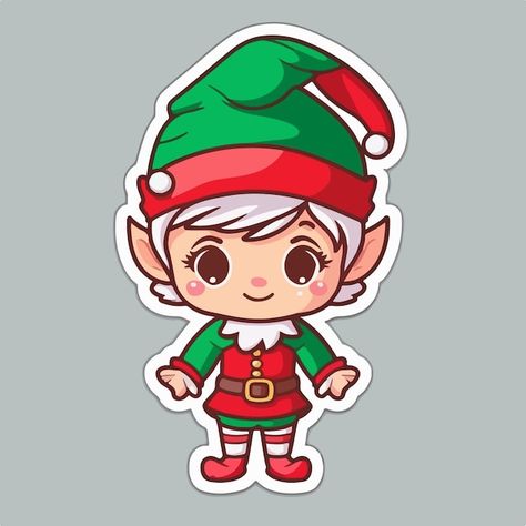 Elf Drawings Christmas, Cute Elf Drawing, Christmas Elf Drawing, Christmas Elf Art, Elf Stickers, Elf Illustration, Elf Drawing, Christmas Moodboard, Lovely Drawings