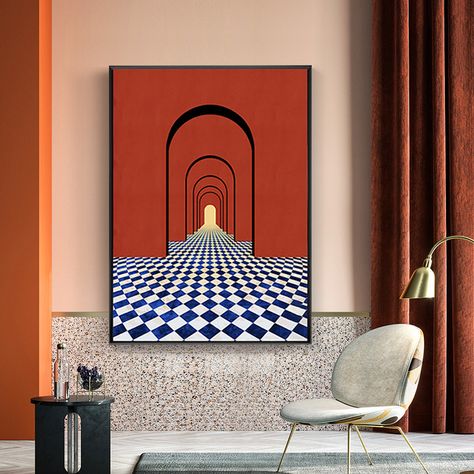 This framed painting has a 3D visual extension, multiple arches and colors collide for a stunning artistic effect, it will make your living room, bedroom and hallway full of atmospheric art. Living Room Art Decor Ideas, Living Room Decor Artwork, Arch Wall Decor, Frame Living Room, Arched Wall Decor, Art Deco Living, Wall Decor Geometric, Art Deco Living Room, Arch Wall