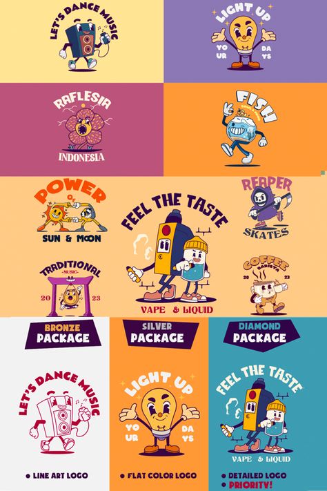 Retro Mascot Character Design, Logo With Mascot, Retro Character Design Illustration, Character Branding Design, Mascot Graphic Design, Retro Character Poster, Cartoon Logo Ideas, Character Logo Design Illustration, Cartoon Mascot Logo