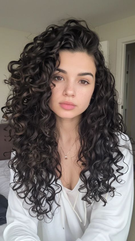 26 Curly Haircuts for Every Face Shape In 2024 Curly Framed Face, 2c Curly Haircut, Dark Curly Hair Aesthetic, Curly Medium Haircuts, Hair Colour For Curly Hair, Curly Hair Oval Face, Prom Hair Tutorials, Curly Hair Inspo Natural Curls, Curly Girl Haircut