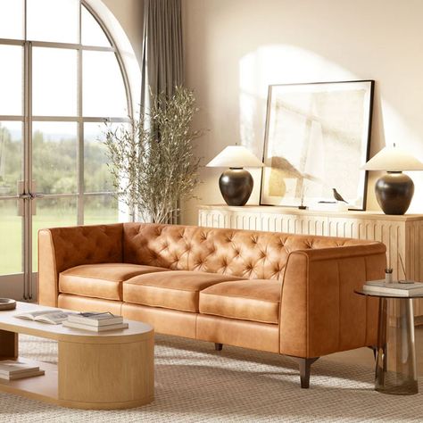 15 Tufted Sofas for a Timeless and Elegant Look | 10 Stunning Homes Brown Sofas, House Minimalist, Couches Living, Mid Century Modern Sectional, Hat Tip, Leather Sofa Living Room, Poly & Bark, Leather Bed, Tufted Sofa