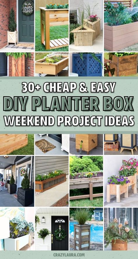 If you want to add some flowers to your front porch, back patio or along the fence, you need to check out these 30 DIY planter box ideas and tutorials to get started! #diy #planterbox #gardenideas #diyideas Planter Box Ideas, Planter Box Designs, Ladder Ideas, Diy Planters Outdoor, Crazy Laura, Planter Box Plans, House Planter, Planter Project, Diy Planter