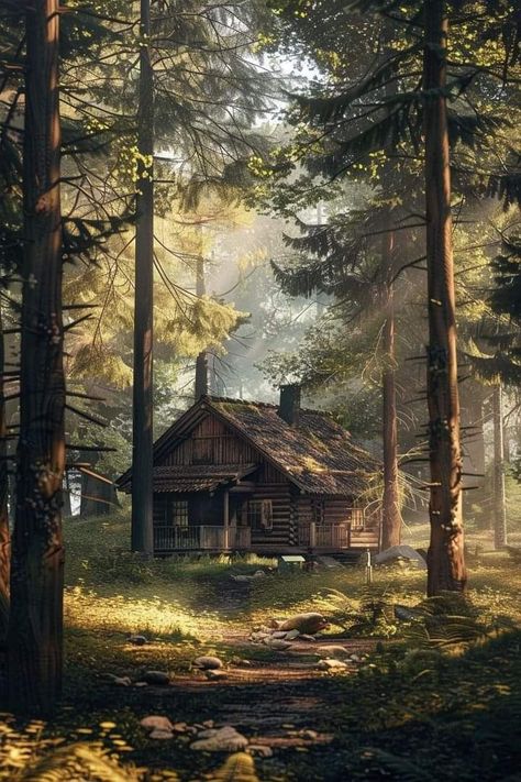 Creepy Cabin In The Woods, Cottage In The Woods Aesthetic, Abandoned Cabin In The Woods, Shed In The Woods, House In A Forest, Cottages In The Woods, Cottage In Woods, Fantasy Cabin, Cottage Photography