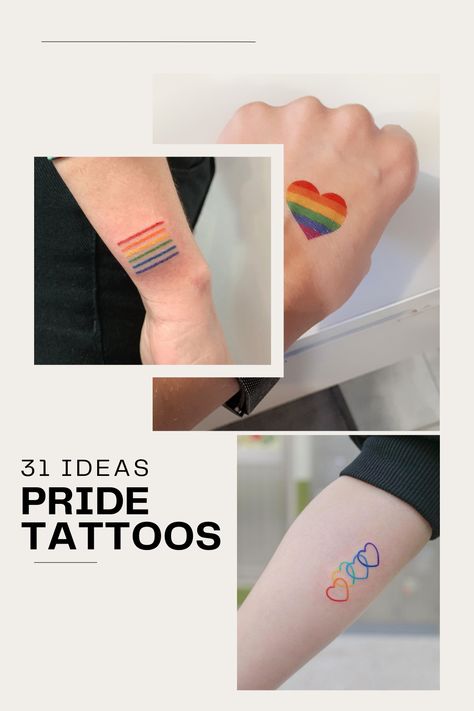 31 LGBTQ Pride Tattoos that Will Make Your Pride Month Even Better Pride Ally Tattoo Ideas, Matching Pride Tattoos, Rainbow Semicolon Tattoo, Pride Heart Tattoo, Pride Tattoo Ideas Simple, Minimalist Pride Tattoos, Rainbow Pride Tattoo, Pride Flash Tattoo Ideas, Pride Ally Tattoo