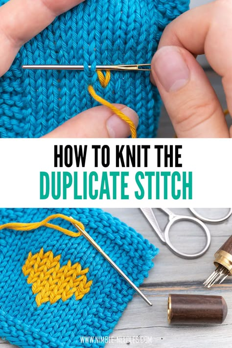 A step-by-step tutorial on how to do the duplicate stitch in knitting. Easy way to add color and embroider knitting How To Duplicate Stitch, Christmas Duplicate Stitch Patterns, Knit Duplicate Stitch Patterns, How To Add A Stitch In Knitting, Knit Duplicate Stitch, How To Embroider On Knitting, Duplicate Stitch Patterns Charts, Embroider Knitting, Knitting Duplicate Stitch