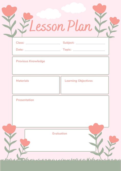 Cute Lesson Plan Template, Lesson Plan Aesthetic, Paes Lab, Clouds Lesson Plan, Science Report Template, Daily Lesson Plan Template, Tlm Ideas, Teaching Plan Templates, Teachers Planner