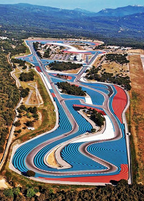 2018 French GP - The beautiful Circuit Paul Ricard, site of the 2018 French Grand Prix, is located at Le Castellet, near Marseille, France. The circuit last hosted the French Grand Prix in 1990, when the race was moved Magny-Cours where it ran until 2008. #F1 #Formula1 #FrenchGP #CircuitPaulRicard #LeCastellet #Marseille #France Brazilian Grand Prix, French Grand Prix, Racing Track, Race Tracks, Ferrari World, Course Automobile, Marseille France, Slot Car Tracks, Kart Racing