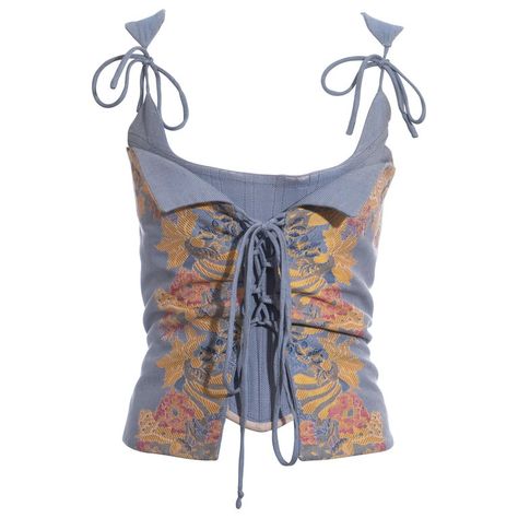 Vivienne Westwood blue silk jacquard lace-up corset, ss 1996 | From a unique collection of rare vintage Corsets at https://www.1stdibs.co.uk/fashion/clothing/lingerie/corsets/. Green Playsuit, White Lace Corset, Leather Bustier, Diy Vetement, Knit Bodysuit, Mode Inspo, Blue Silk, Dream Clothes, Vivienne Westwood