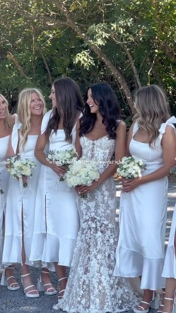 Galia Lahav on Instagram: "Picture this: bridesmaids embracing the white look, and @chellabellaa a breathtaking sight in MAYA🤍 The fitted mermaid design enhances her silhouette and radiates her confident charm, turning her into a captivating focal point amidst the white elegance✨ #GLbride #galialahav" Galia Lahav Bridal, Galia Lahav Wedding Dress, Mermaid Design, White Elegance, White Look, All White Wedding, Galia Lahav, Fantasy Wedding, Romantic Garden