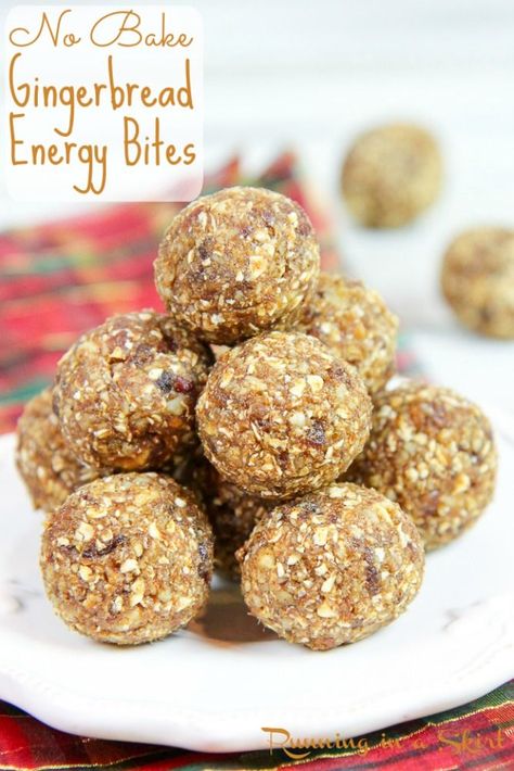 Healthy No Bake Gingerbread Balls...  energy bites recipe! A clean eating, sugar free, vegan holidays sweet. Easy and simple! Tastes like spiced gingerbread cookies. / Running in a Skirt #christmas #nobake #healthy #vegan #sweets #recipe Gingerbread Balls, Bread Bites Recipe, Energy Bites Recipe, Energy Bite, Healthy Holiday Treats, Healthy No Bake, Peppermint Fudge, Energy Bites Recipes, No Bake Energy Bites