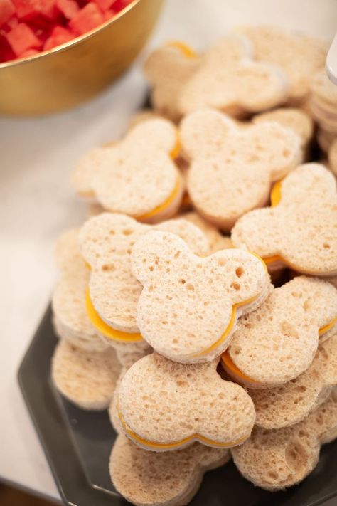 Mickey Mouse Sandwiches Party Ideas, Minnie Mouse Sandwiches, Disney World Birthday Party Food, Mickey Mouse Sandwiches, Minnie Sandwiches, Mickey Mouse Birthday Neutral, Mickey Mouse Shaped Food, Disney Sandwiches, Mickey Food Ideas