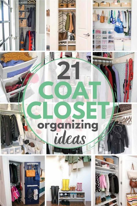 Need a better system for organizing your coat closet? Check out these 21 genius coat closet organizing ideas now! Organize Small Coat Closet, Front Door Closet Organization, Front Closet Organization, Organize Entryway, Small Entry Closet, Entry Closet Organization, Coat Closet Storage, Hall Closet Organization, Coat Closet Makeover