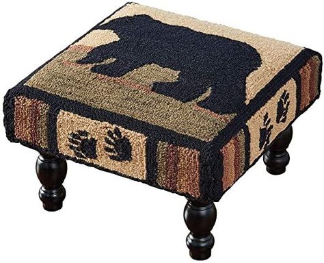 Park Designs Adirondack Bear Hooked Stool Country Basement, Log Cabin Lake House, Ranch Layout, Mountain Cabin Ideas, Western Lodge, Bbq Patio, Vintage Wood Furniture, Black Bear Decor, Hunting Lodge Decor