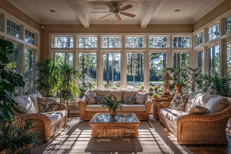 Sunroom Interior Design Ideas: Create Your Perfect Sunny Retreat - Decorilla Online Interior Design Beautiful Sunroom Ideas, Solarium Room Sunroom Addition, All Season Room Addition, Craftsman Sunroom, Sunroom Interior, Indoor Sunroom Ideas, Sunroom Colors, 4 Season Sunroom Ideas, Small Sunroom Ideas