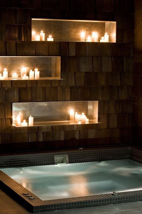 Bath Candles Romantic, Jacuzzi Luxury, Jacuzzi Bathroom, Japanese Bathroom Design, Romantic Bathrooms, Luxury Hot Tubs, Indoor Jacuzzi, Indoor Hot Tub, Japanese Bathroom