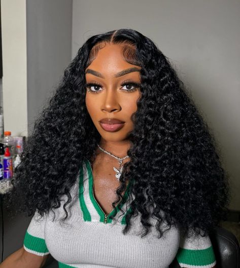 Black Lace Wig, Deep Wave Wig, Curly Lace Wig, Frontal Wig Hairstyles, Curls For The Girls, Wig Styling, Curly Weaves, Wave Wig, Deep Wave Hairstyles