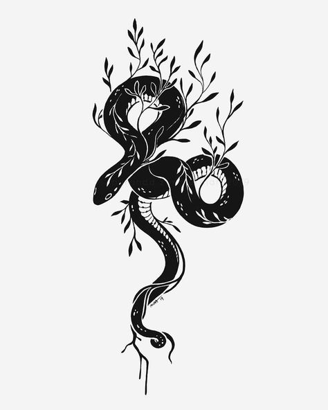 Miranda Zimmerman, Tattoo Studio Interior, Tattoo Studio Design, Snake Drawing, Snake Tattoo Design, Irezumi Tattoos, Plant Tattoo, Tattoo Graphic, Snake Art