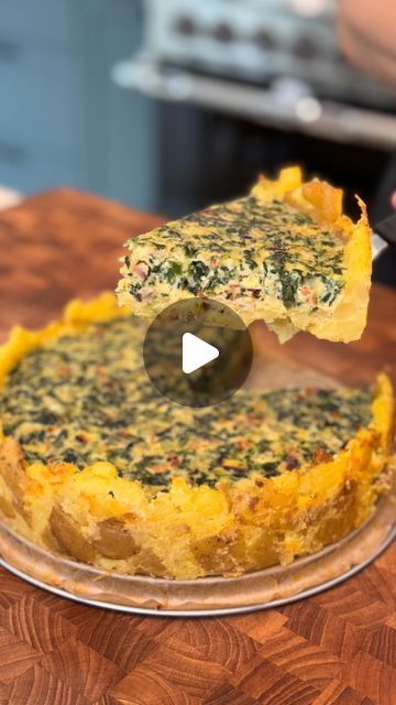 Bobby Parrish aka FlavCity on Instagram: "Bacon and Spinach Breakfast Quiche with a Potato Crust

Ingredients:
1.5 lb small potatoes
Salt & Pepper
6 strips bacon
1 small onion, diced
3 cloves garlic, finely chopped
8-10 oz frozen spinach (thawed and liquid squeezed out)
6 eggs 
1/2 cup whole milk
Parmesan, grated finely

Directions:
Preheat oven to 350F. 
Add the potatoes to a pot of boiling water and add a generous pinch of salt. Let it cook for 10-12 minutes. Then take a spring form pan, line the bottom with parchment paper, and drizzle some olive oil on the bottom then spread that around. Take the potatoes and dump them into the pan. Then take a small cup and gently press down on the potatoes to smash them. Creating one even layer of potatoes all around the bottom and about 1-1.5 inches Bobby Parrish Recipes, Potato Bacon Quiche, Quiche Potato, Potato Crusted Quiche, Quiche With Potato Crust, Potato Crust Quiche, Potato Tart, Spring Form Pan, Bobby Parrish