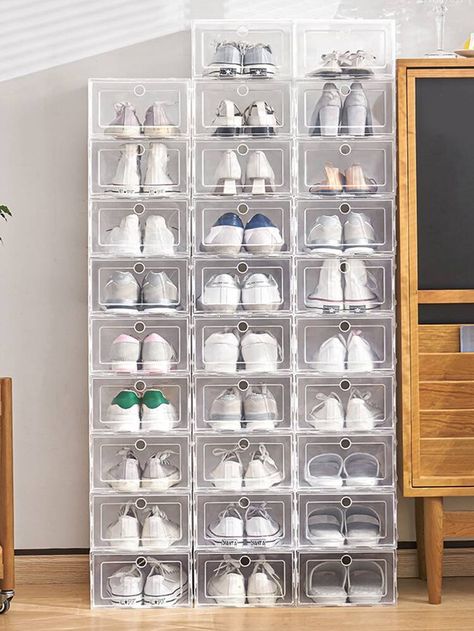 Shoe Box Organizer, Shoe Box Storage, Shoe Containers, Plastic Shoe Boxes, Shoe Rack Closet, Foldable Shoes, Clothes Storage Boxes, Container Storage, Clear Shoes