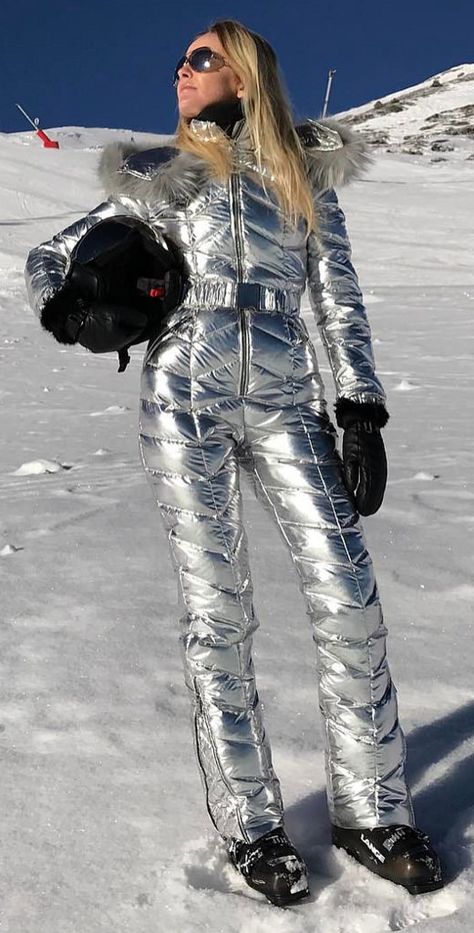 Ski Fashion Womens, Down Suit, Ski Jumpsuit, Winter Jumpsuit, Quilted Parka, Winter Suit, Snow Outfit, Metal Clothing, Ski Fashion