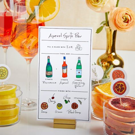 It’s Spritz O’ Clock somewhere—namely, anywhere you set up this Mix-Your-Own-Aperol Spritz bar. At your next cocktail party or dinner with friends, put on the spritz by displaying the recipe card (1 part Aperol, 1 part Prosecco, and a splash of sparkling water) along with as many garnishes (think fruit, olives, and herbs) so guests … Spritz Bar, Flavor Combos, Book Favors, Italian Dinner Party, Italian Party, Bridal Shower Inspo, Italian Dinner, Dinner With Friends, Recipe Card