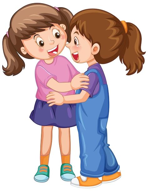 Preston, Hugging Cartoon, Friends Hugging, Kids Memories, Muslim Kids, Classroom Inspiration, Two Girls, Easy Drawings, Book Art