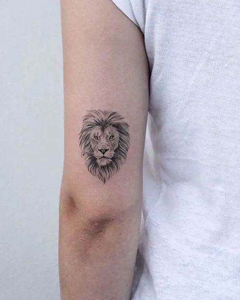 24 Small Lion Tattoo Designs and Ideas That Will Inspire You Half Lion Half Sun Tattoo, Lion Sunflower Tattoo Design, Sagittarius And Leo Tattoo, Sunflower Leo Tattoo, Aries And Leo Tattoo Together, Leo Inspired Tattoos, Leo Tattoo For Women, Small Lion Tattoo For Women, Leo Lion Tattoos