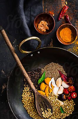 Stocksy United – Premium, royalty-free stock photography and cinematography Spices Photography, Indian Food Photography, Rasam Recipe, Food Menu Design, Nourishing Foods, Homemade Spices, India Food, Garlic Recipes, South Indian Food