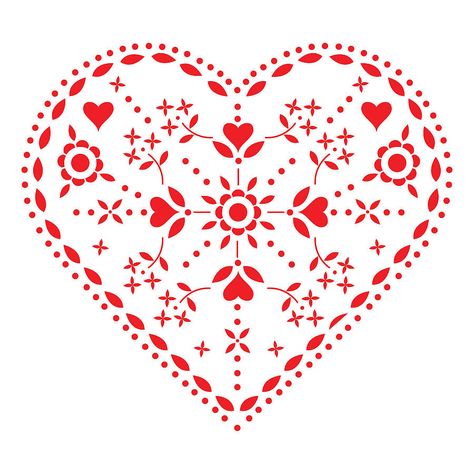 Scandinavian Heart, Villa Designs, Scandinavian Embroidery, Bird Embroidery Pattern, Wood Slice Crafts, Christmas Embroidery Patterns, Folk Design, Heart Template, Heart Motif