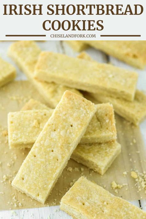 These Irish shortbread cookies boast a rich buttery flavor with a delicate crunch that creates a melt-in-your-mouth texture. #irishshortbreadcookies #shortbreadcookies #irishcookies | chiselandfork.com Irish Shortbread Cookies, Irish Shortbread, Best Biscotti Recipe, Irish Cookies, Best Shortbread Cookie Recipe, Best Shortbread Cookies, Irish Desserts, Butter Cookie Recipe, Jelly Cookies