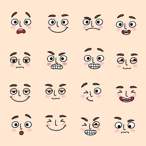 Inkblot Cartoon, Cartoon Icons Mood, Cute Cartoon Faces, Cartoon Faces Expressions, Funny Cartoon Faces, Facial Expressions Drawing, Emotion Faces, Cartoon Expression, Eye Expressions