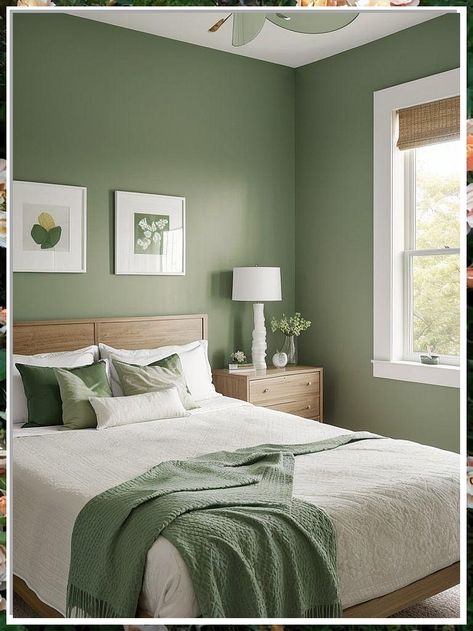 Looking to revamp your space? Check out these stunning bedroom decor ideas that will transform your room into a cozy haven. From modern minimalism to boho chic, find inspiration to create your dream bedroom. Elevate your space with these stylish decor tips and make your bedroom the ultimate retreat. Green Bedrooms, Green Wall Design, Wall Colours, Sage Green Bedroom, Sage Green Walls, Log Cabin Decor, Interior House Colors, Sleeping Room, Green Bedroom