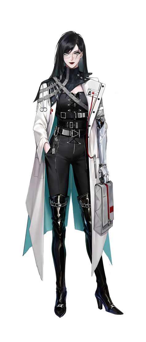 Female Doctor Character Art, Futuristic Witch Character Design, Sci Fi Medic Character, Female Suit Art, Female Character Design Cyberpunk, Fantasy Doctor Outfit, Female Mad Scientist Character Design, Vtuber Art Reference, Scifi Concept Art Character