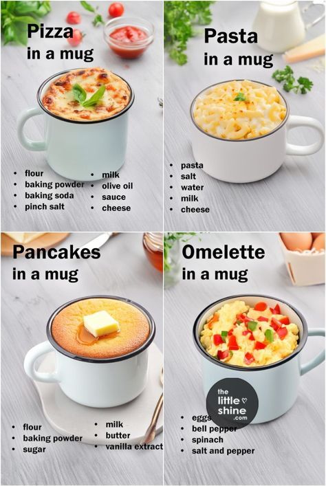 Easy Mug Recipes Lunch, Microwave Cup Recipes, 5min Breakfast Ideas, Easy Mug Food Recipes, Microwavable Breakfast Ideas, Pizza In A Mug Recipes, Cup Recipes Microwave, Microwave Dinner Recipes, Breakfast Mug Recipes